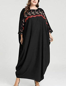 Flygo Women's Batwing Plaid Floral Printed Short Sleeve Oversized Maxi Dress