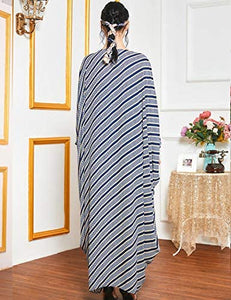 Flygo Women's Batwing Plaid Floral Printed Short Sleeve Oversized Maxi Dress