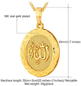 U7 Unisex Platinum / 18K Gold Plated Allah Pendant with 22 inch Link Chain Necklace
