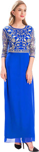 MANER Chiffon Beaded Sequin 3/4 Sleeve Long Gown - Zainab's Closet