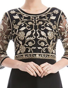 MANER Chiffon Beaded Sequin 3/4 Sleeve Long Gown - Zainab's Closet