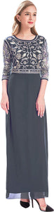 MANER Chiffon Beaded Sequin 3/4 Sleeve Long Gown - Zainab's Closet