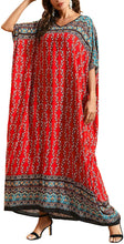 Load image into Gallery viewer, Flygo Women&#39;s Batwing Plaid Floral Printed Short Sleeve Oversized Maxi Dress