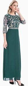 MANER Chiffon Beaded Sequin 3/4 Sleeve Long Gown - Zainab's Closet