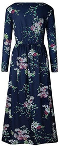 ZESICA Women's Floral Print Long Sleeve Pockets Empire Waist Pleated Long Maxi Dress