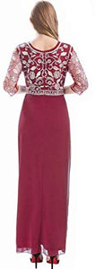 MANER Chiffon Beaded Sequin 3/4 Sleeve Long Gown - Zainab's Closet