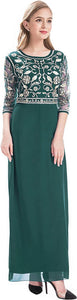 MANER Chiffon Beaded Sequin 3/4 Sleeve Long Gown - Zainab's Closet