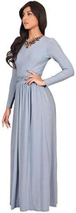 KOH KOH Long Sleeve V-Neck Ruched Empire Waist Formal Evening Dress - Zainab's Closet