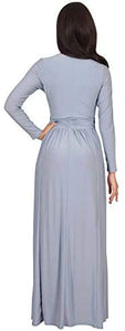 KOH KOH Long Sleeve V-Neck Ruched Empire Waist Formal Evening Dress - Zainab's Closet