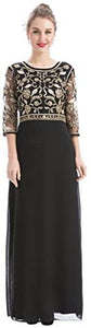 MANER Chiffon Beaded Sequin 3/4 Sleeve Long Gown - Zainab's Closet