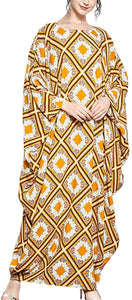Flygo Women's Batwing Plaid Floral Printed Short Sleeve Oversized Maxi Dress