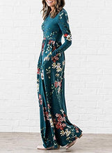 Load image into Gallery viewer, ZESICA Women&#39;s Floral Print Long Sleeve Pockets Empire Waist Pleated Long Maxi Dress