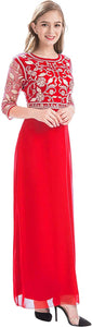 MANER Chiffon Beaded Sequin 3/4 Sleeve Long Gown - Zainab's Closet