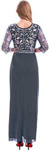 MANER Chiffon Beaded Sequin 3/4 Sleeve Long Gown - Zainab's Closet