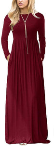 ZESICA Women's Floral Print Long Sleeve Pockets Empire Waist Pleated Long Maxi Dress