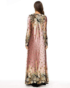 MedeShe Women's Loose Crewneck Gold Ethnic Print Casual Dress - Zainab's Closet
