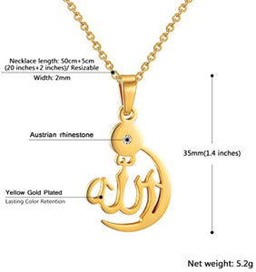PROSTEEL Stainless Steel Allah Necklace, Muslim Islamic Jewelry,Crescent Moon,Eid Gift,Arabic Necklace,Gold/Silver Tone, Come Gift Box