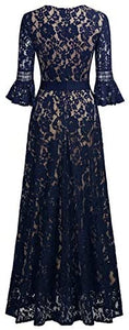 MISSMAY Women's Vintage Full Lace Contrast Bell Sleeve Formal Long Dress - Zainab's Closet