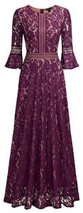 MISSMAY Women's Vintage Full Lace Contrast Bell Sleeve Formal Long Dress - Zainab's Closet