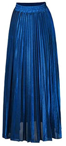 CHARTOU Women's Premium Metallic Shimmer Accordion Pleated Long Maxi Skirt