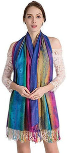 Multicolor Floral Womens Jacquard Cotton Pashmina Wrap Shawl Tassel Scarf - Zainab's Closet