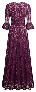 MISSMAY Women's Vintage Full Lace Contrast Bell Sleeve Formal Long Dress - Zainab's Closet