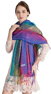 Multicolor Floral Womens Jacquard Cotton Pashmina Wrap Shawl Tassel Scarf - Zainab's Closet