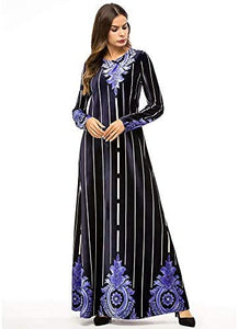 MedeShe Women's Loose Crewneck Gold Ethnic Print Casual Dress - Zainab's Closet