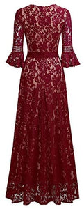 MISSMAY Women's Vintage Full Lace Contrast Bell Sleeve Formal Long Dress - Zainab's Closet