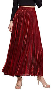 CHARTOU Women's Premium Metallic Shimmer Accordion Pleated Long Maxi Skirt