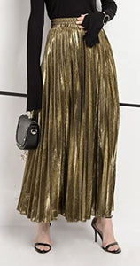 CHARTOU Women's Premium Metallic Shimmer Accordion Pleated Long Maxi Skirt