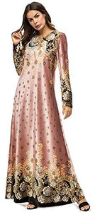MedeShe Women's Loose Crewneck Gold Ethnic Print Casual Dress - Zainab's Closet