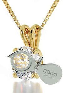NanoStyle Jewelry Yellow Gold Plated Arabic Necklace Islamic Ayatul Kursi Inscribed in 24kt Gold on Crystal, 18" Chain