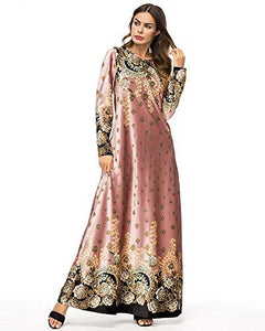 MedeShe Women's Loose Crewneck Gold Ethnic Print Casual Dress - Zainab's Closet