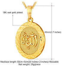 Load image into Gallery viewer, U7 Unisex Platinum / 18K Gold Plated Allah Pendant with 22 inch Link Chain Necklace