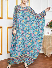 Load image into Gallery viewer, Flygo Women&#39;s Batwing Plaid Floral Printed Short Sleeve Oversized Maxi Dress