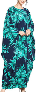 Flygo Women's Batwing Plaid Floral Printed Short Sleeve Oversized Maxi Dress