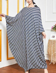 Flygo Women's Batwing Plaid Floral Printed Short Sleeve Oversized Maxi Dress