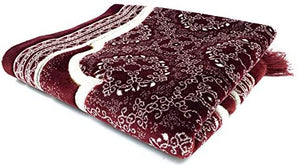 Muslim Prayer Rug - Islamic Plush Velvet Turkish Carpet Janamaz Sajadah Free Prayer Cap Elegant Swirl (Blue)