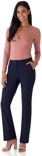 Rekucci Women's Smart Stretch Desk to Dinner Straight Leg Pant w/Zipper Closure - Zainab's Closet
