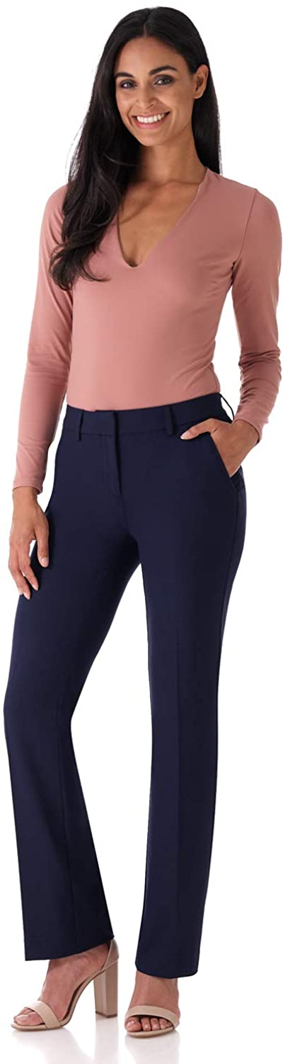 Rekucci Women's Smart Stretch Desk to Dinner Straight Leg Pant w/Zipper Closure - Zainab's Closet