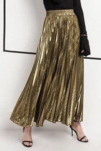 CHARTOU Women's Premium Metallic Shimmer Accordion Pleated Long Maxi Skirt