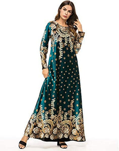 MedeShe Women's Loose Crewneck Gold Ethnic Print Casual Dress - Zainab's Closet