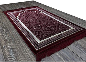 Muslim Prayer Rug - Islamic Plush Velvet Turkish Carpet Janamaz Sajadah Free Prayer Cap Elegant Swirl (Blue)