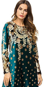 MedeShe Women's Loose Crewneck Gold Ethnic Print Casual Dress - Zainab's Closet