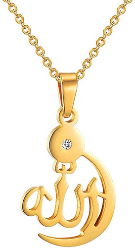 PROSTEEL Stainless Steel Allah Necklace, Muslim Islamic Jewelry,Crescent Moon,Eid Gift,Arabic Necklace,Gold/Silver Tone, Come Gift Box