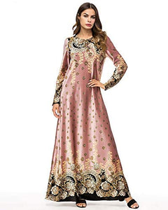 MedeShe Women's Loose Crewneck Gold Ethnic Print Casual Dress - Zainab's Closet