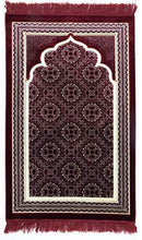 Load image into Gallery viewer, Muslim Prayer Rug - Islamic Plush Velvet Turkish Carpet Janamaz Sajadah Free Prayer Cap Elegant Swirl (Blue)