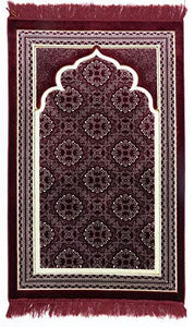 Muslim Prayer Rug - Islamic Plush Velvet Turkish Carpet Janamaz Sajadah Free Prayer Cap Elegant Swirl (Blue)