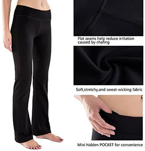 Houmous S-XXL Petite/Regular/Tall Length, Women's Yoga Bootleg Pants Inner Hidden Pocket Workout Pants - Zainab's Closet